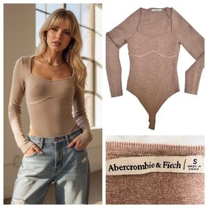 Abercrombie Fitch Tan Ribbed Knit Sweetheart Neck Body suit Bustier S Coquette